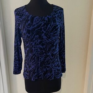 Elegant Women's Black and Blue Patterned Blouse